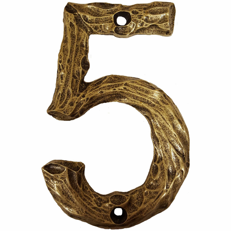 LHN5-AB Log House Number 5, Antique Brass, 1 piece